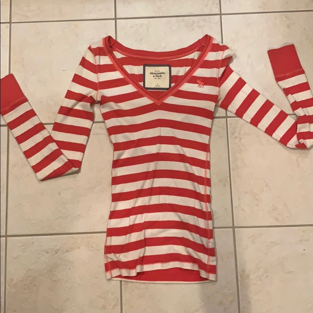 Pink and White Striped Abercrombie & Fitch Shirt